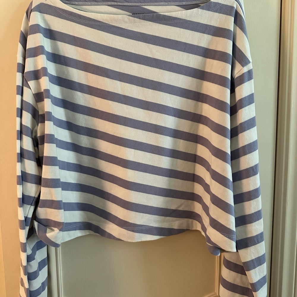 Maeve Gray and White Crop Long Sleeve Tee